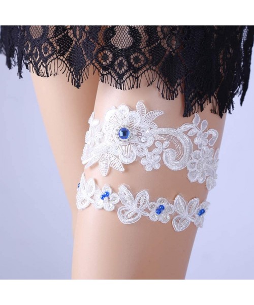Garters & Garter Belts 2019 Sexy Lace Wedding Garter Set for Bride Stretchy Party Leg Garters Rhinestones - F-white - C818HGH...
