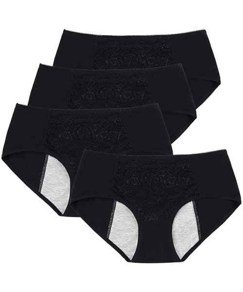 Panties Women's Cotton Menstrual Period Panties Leakproof Brief Postpartum Bleeding Underwear of 4 Pack - Black of 4 - CJ18SA...