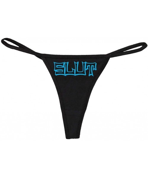 Panties Women's Slut Rude Sexy Hot Bedroom Fun Thong - Black/Sky Blue - C411UPMLWOD