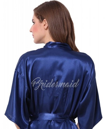 Robes Wedding Party Satin Kimono Bride Bridesmaid Robes with Rhinestone - Dark Blue(bridesmaid in New Version) - C618C7IE3KN