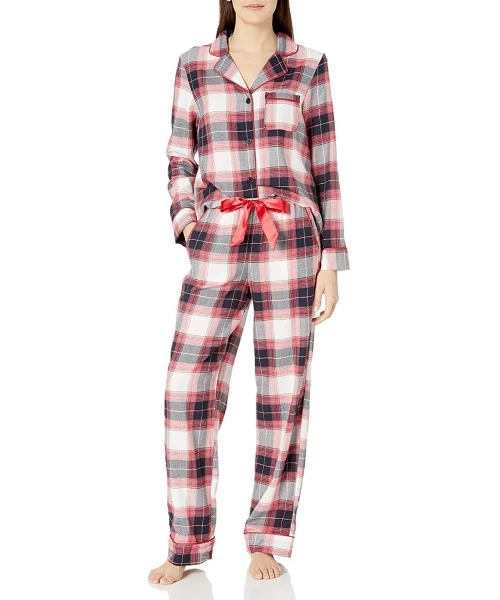 Sets Women's Sleepwear Cozy Flannel Notch Collar Pajama Set - Festive Plaid - CX17Z2RUYWC