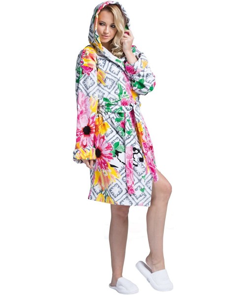 Robes Luxury Bath Robe Women's Hooded Lightweight Cotton Terrycloth Spa Robes with Pocket - Tahiti - CC18KD5IYKX
