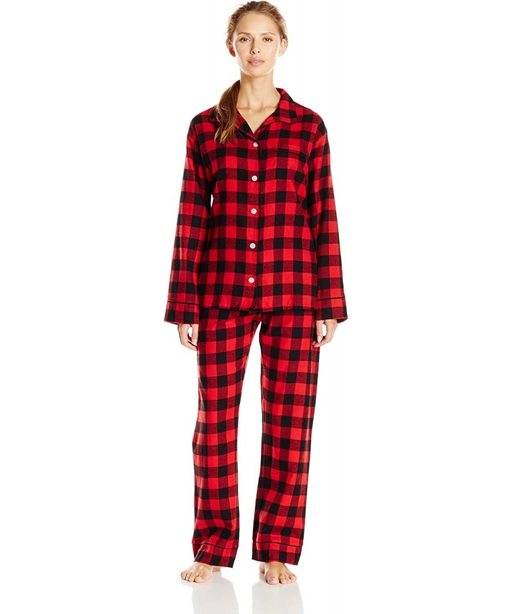 Sets Women's Cotton Flannel Pajama Set - Red/Black - C1126JYZXU9