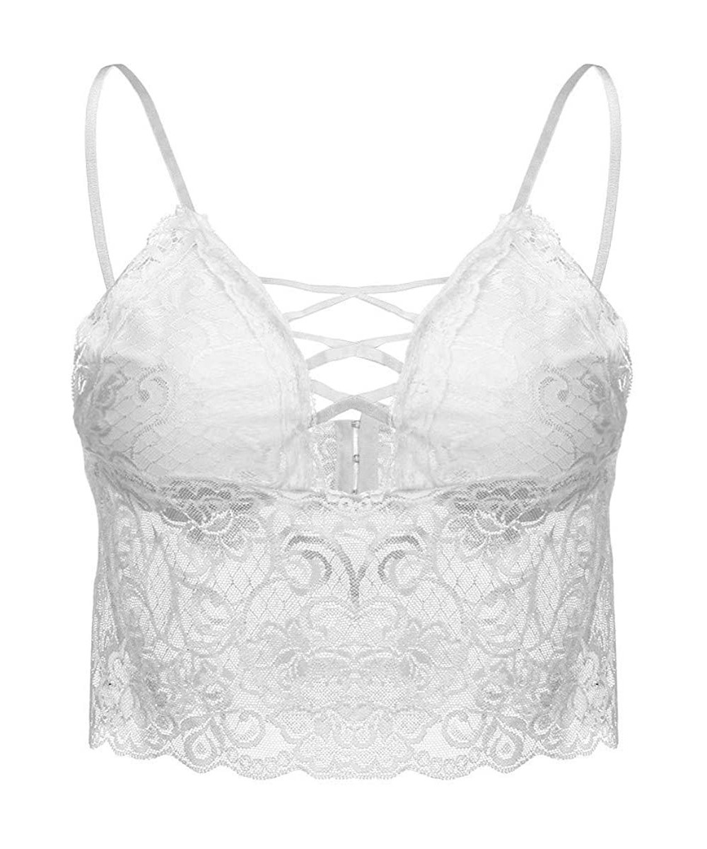 Camisoles & Tanks Women Lace Camisole-Plus Size Vest Crop Wire Free Bra Lingerie Sexy V-Neck Breathable Underwear Everyday Br...