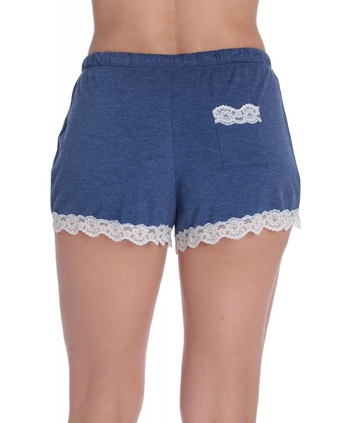 Sets Ultra Soft Stretch Jersey Pajama Shorts w/Lace Trim & Back Pocket - Dark Denim With Cream Lace - CE18UO43SR8