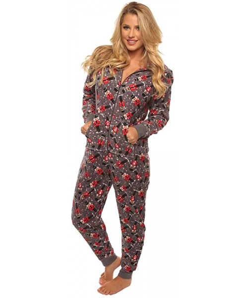 Sets Women's Sleepwear Nutcracker Hooded Onesie Pajama PJ with Pockets - Grey - C918L7WDXHZ