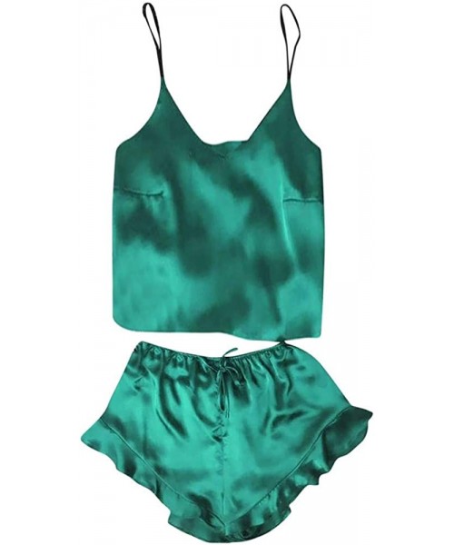 Baby Dolls & Chemises Lingerie Satin Sleepwear Babydoll Camis Nightgown Pajamas Set - Green - CS18Q66OZIT