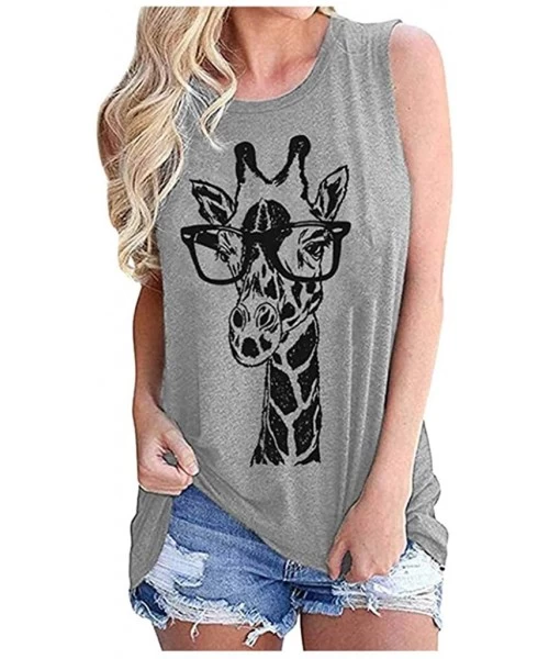 Robes Women's Giraffe Printed T Shirt Funny Animal Graphic Tees Shirt Vintage Sleeveless Summer Tops Blouse - Gray - CN19DEZ0MIC