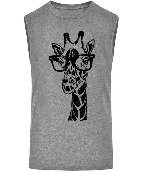 Robes Women's Giraffe Printed T Shirt Funny Animal Graphic Tees Shirt Vintage Sleeveless Summer Tops Blouse - Gray - CN19DEZ0MIC