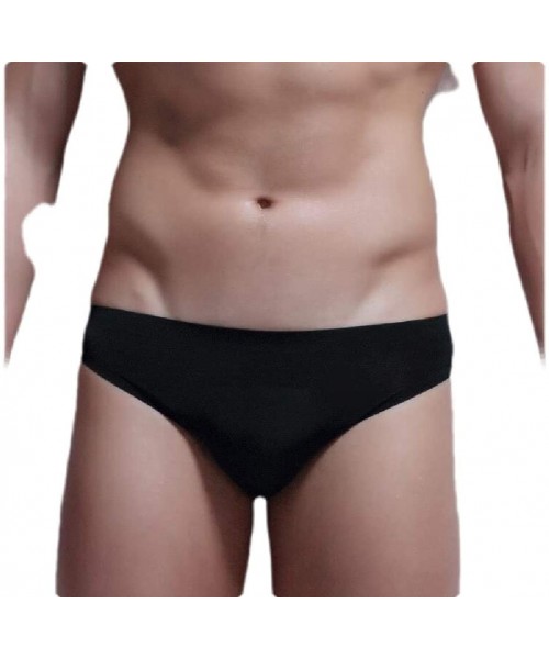 Briefs Mens Sexy Summer Low Waist Seamless Underwear Ice Silk Brief - Black - C119DYXT597