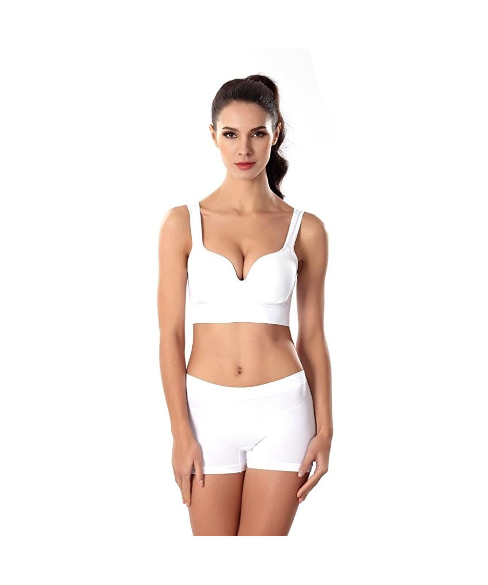 Bustiers & Corsets Women Sexy Push Up Shockproof Bra Sports Padded Underwear Yoga Fitness Vest Top - White - C1199GXX82A