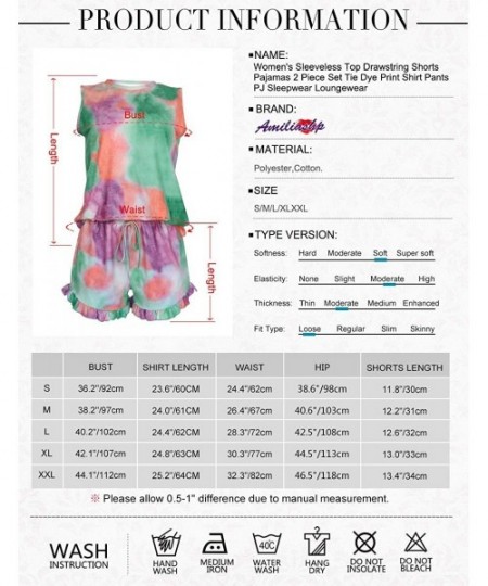 Sets Women's Sleeveless Top Drawstring Shorts Pajamas 2 Piece Set Tie Dye Print Shirt Pants PJ Sleepwear Loungewear - Multico...