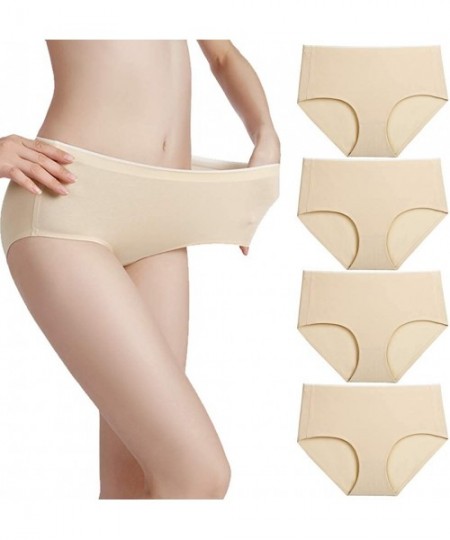 Panties Women's Mid High Waist Underwear Briefs Ladies Soft Breathable Cotton Panties Multipack - 4 Pack - Nude - CA18ZC2N0AD