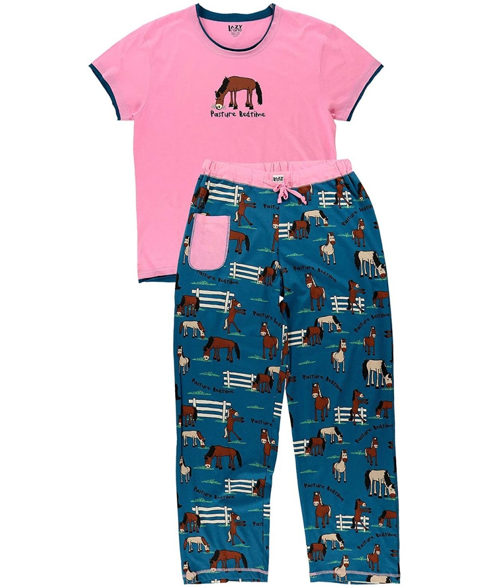 Sets Women's Pajama Set- Short Sleeves with Cute Prints- Relaxed Fit - Pasture Bedtime Pajama Set - CS18GN0L2CE