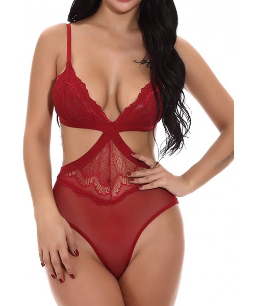Baby Dolls & Chemises Women Sexy Teddy Lingerie One Piece Babydoll Mini Lace Bodysuit Suitable for Honeymoon - Red6 - CR194A3...