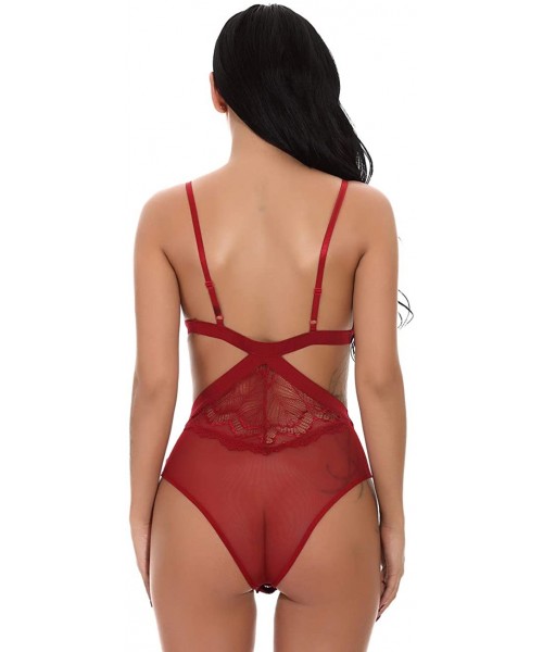 Baby Dolls & Chemises Women Sexy Teddy Lingerie One Piece Babydoll Mini Lace Bodysuit Suitable for Honeymoon - Red6 - CR194A3...
