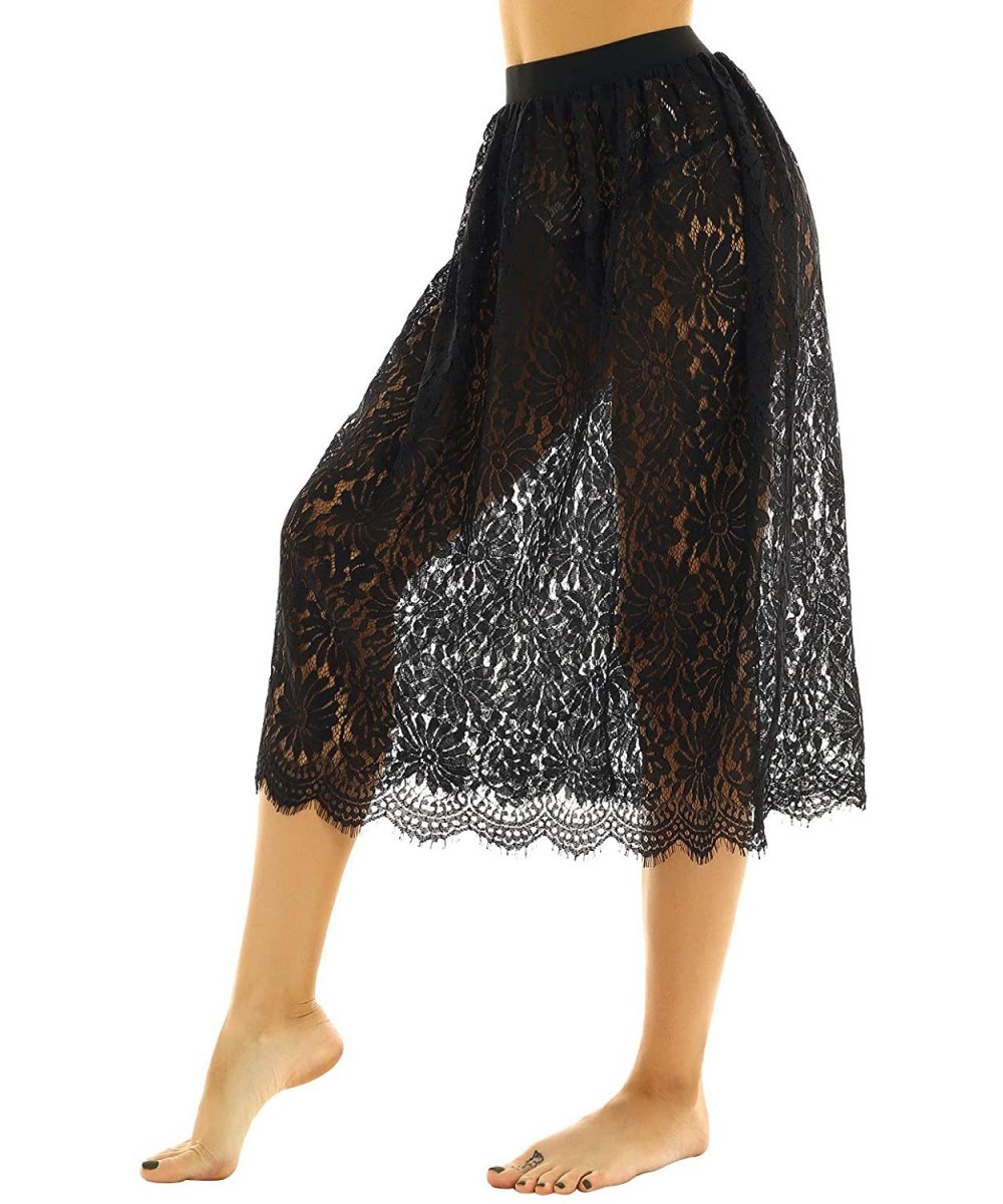 Women Floral Lace Underskirt See Through Sheer Half Slip Under Skirt A ...