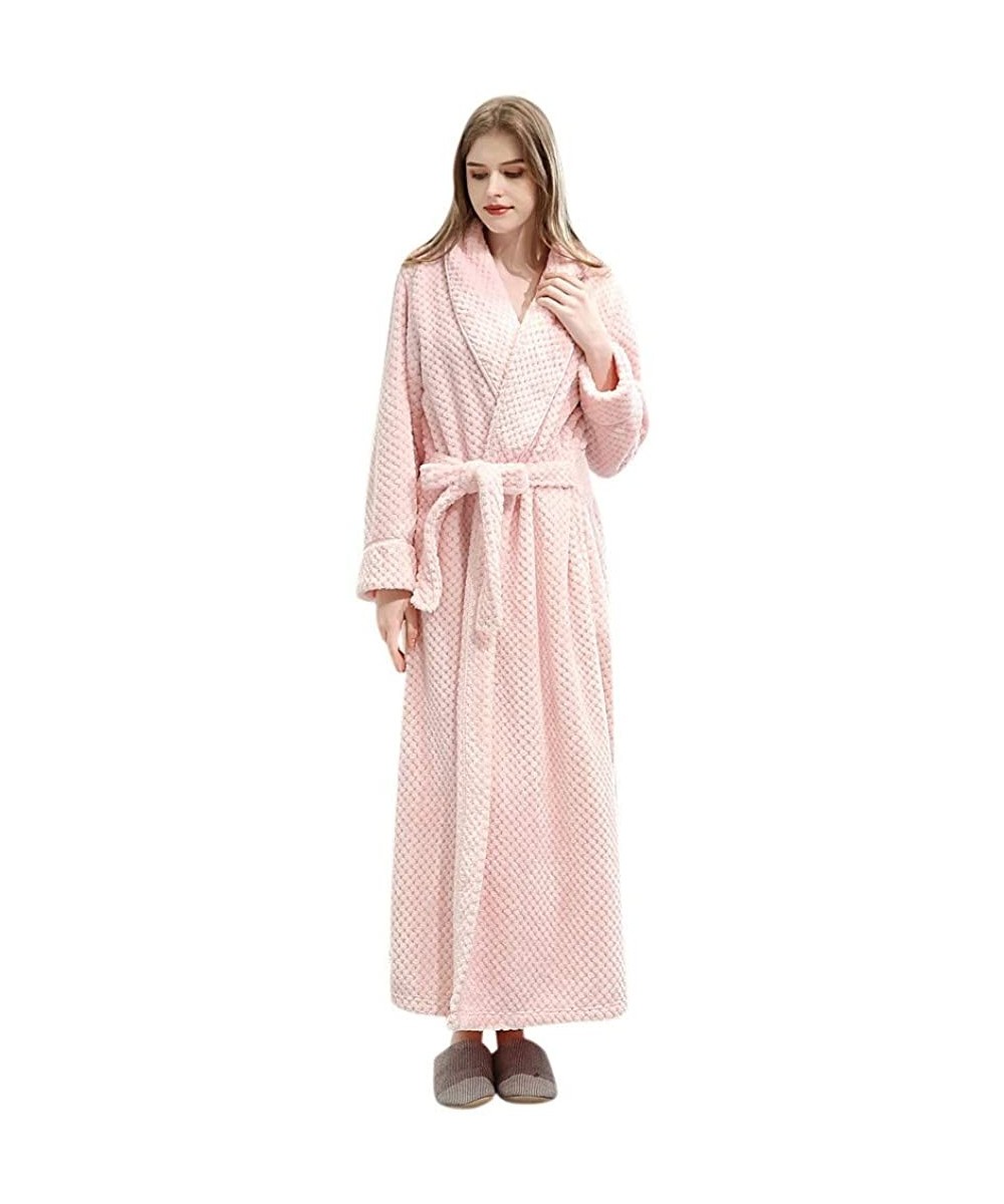 Robes Womens Thick Coral Fleece Robe- Soft Long Robe Lightweight Bathrobe Comfortable Sleepwear Kimono Robe - Pink - CP18AGYYE7Z