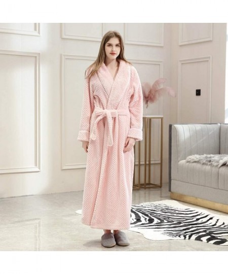 Robes Womens Thick Coral Fleece Robe- Soft Long Robe Lightweight Bathrobe Comfortable Sleepwear Kimono Robe - Pink - CP18AGYYE7Z