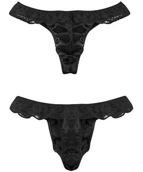 G-Strings & Thongs Men's Ruffle Frilly Satin Lace Sissy Maid Briefs Underwear G-String Thongs Underpants - Black - C318UY4MM6N