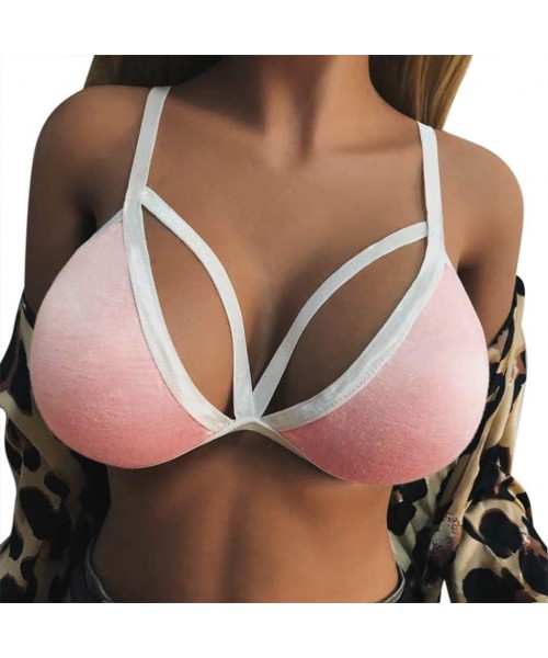 Camisoles & Tanks Women Lingerie Elastic Cage Bra Lace Camisole Tank Tops Bra Bustier-Gray-Pink-White - Pink - CB1986L6E37