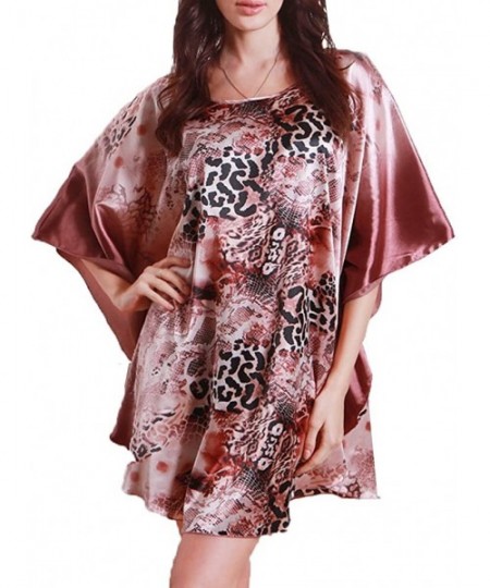 Tops Women's Round Neck Short Sleeve Loose Batwing Sleepwear Dress - Leopard - CT123GIIG7X