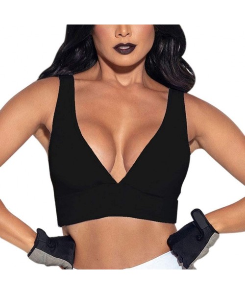 Bras Women Casual Slim Sleeveless Tank Tops Crop Top Backless Fitness Vest - Black - CJ18TRIMNNR