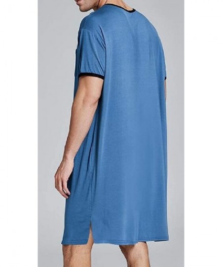 Sleep Tops Men Big & Tall Loose Fit Sleepwear Short Sleeve Nightshirt Sleep Shirt - Royal Blue - CO19CG2M7ID