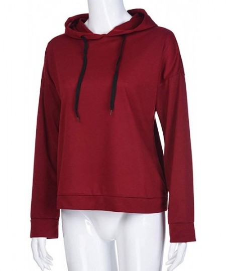Tops Hooded Pullover Sweatshirt Hoodie Pullover Blouse Cross Back Solid Color Top Blouse Casual Outwear - Red - CM18AG8C9RS