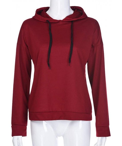 Tops Hooded Pullover Sweatshirt Hoodie Pullover Blouse Cross Back Solid Color Top Blouse Casual Outwear - Red - CM18AG8C9RS