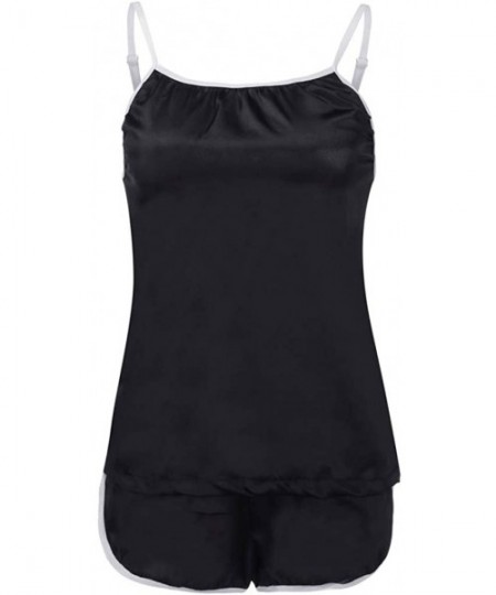 Nightgowns & Sleepshirts Pajama Set for Women Satin Underwear Suspender Sleepcoat Shorts Lingerie Set - Black - CV19725TOOI