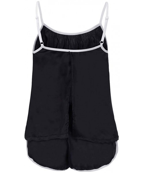 Nightgowns & Sleepshirts Pajama Set for Women Satin Underwear Suspender Sleepcoat Shorts Lingerie Set - Black - CV19725TOOI