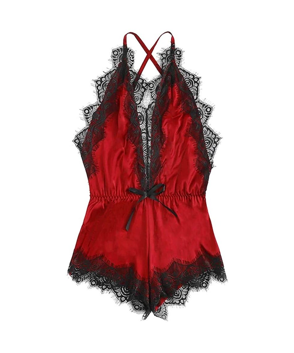 Shapewear 2019 Sexy Lingerie for Women for Sex Women's Lace Chemise Nighty Babydoll Plus Size Sleepwear Dress - Red - CM18NNY...