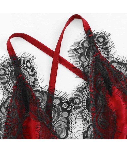 Shapewear 2019 Sexy Lingerie for Women for Sex Women's Lace Chemise Nighty Babydoll Plus Size Sleepwear Dress - Red - CM18NNY...