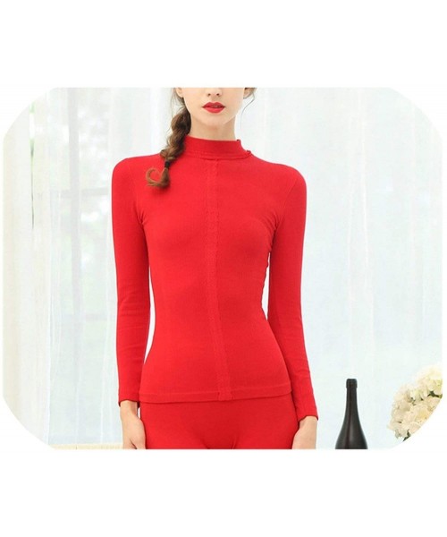 Thermal Underwear Women's Thermal Underwear Set Sweet Lace Women Winter Cotton Thermal Clothing - Red - C7193URIU6C