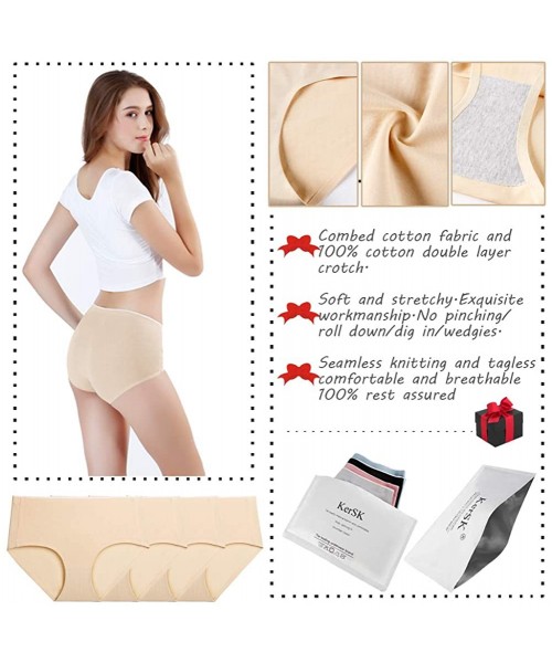 Panties Women's Mid High Waist Underwear Briefs Ladies Soft Breathable Cotton Panties Multipack - 4 Pack - Nude - CA18ZC2N0AD