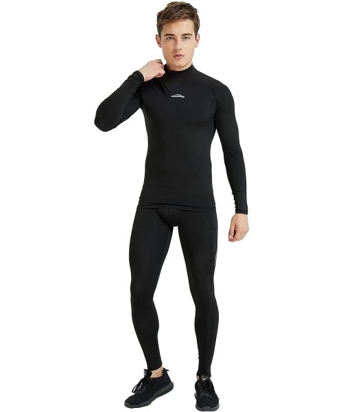 Thermal Underwear Men's Thermal Set Fleece Lined Compression Shirts Pants Baselayer Winter Warm - Black (Set) - CX18KRE40KQ