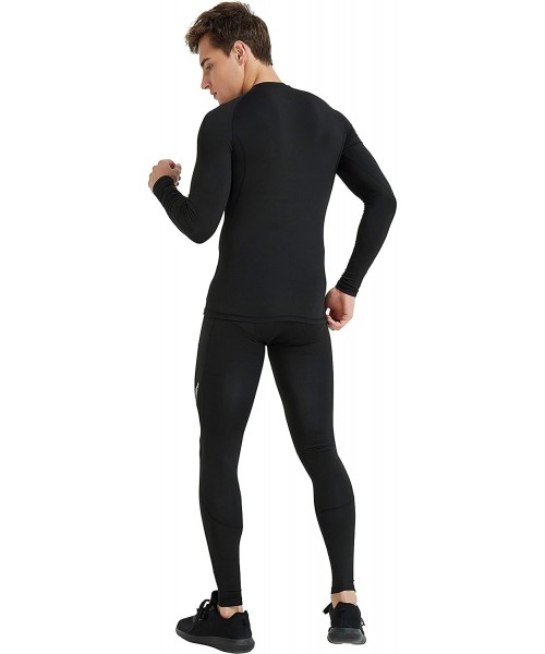 Thermal Underwear Men's Thermal Set Fleece Lined Compression Shirts Pants Baselayer Winter Warm - Black (Set) - CX18KRE40KQ