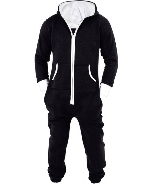 Sleep Sets Mens Jumpsuit Non Footed Pajama Unisex One Piece Playsuit Adult Onesie With Hood - Black - CD187783Q96