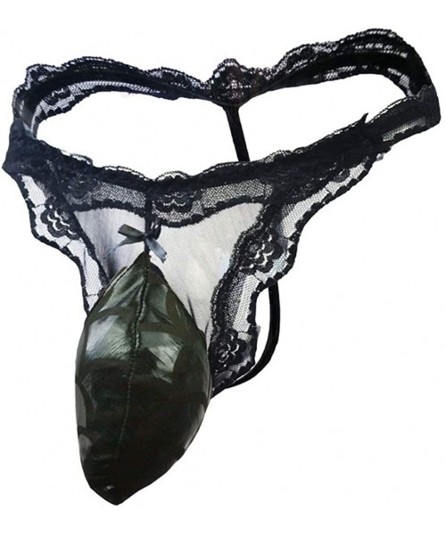 G-Strings & Thongs Mens Sexy Pouch G-String Underwear- Jockstraps Y-Back Panties Lace Seethrough Bulge Thong - Black - CI1945...