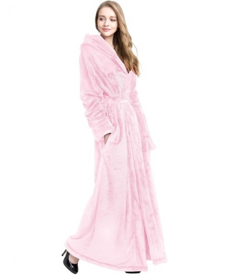 Robes Extra Long Plush Fleece Robe Thicken Soft Warm Bathrobe - Pink - CD18H8TAH6G