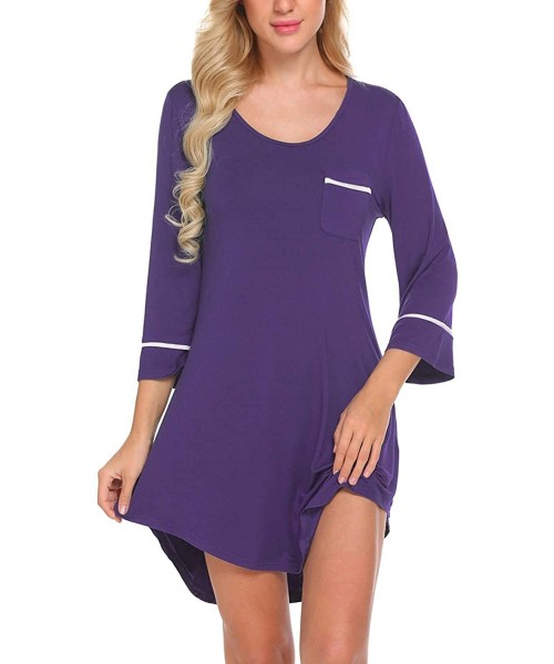 Nightgowns & Sleepshirts Women'S Nightshirts Sleeves Sleepshirt Sleepwear 3/4 Nightgown S Boyfriend Sexy XXL - Purple - C419D...