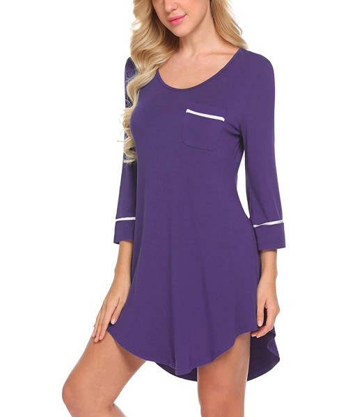 Nightgowns & Sleepshirts Women'S Nightshirts Sleeves Sleepshirt Sleepwear 3/4 Nightgown S Boyfriend Sexy XXL - Purple - C419D...