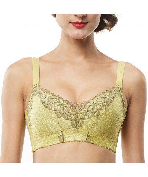 Bras Women's Full Coverage Comfortable Wirefree Lace Bra - Yellow - CT183GNADNT