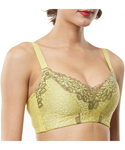 Bras Women's Full Coverage Comfortable Wirefree Lace Bra - Yellow - CT183GNADNT