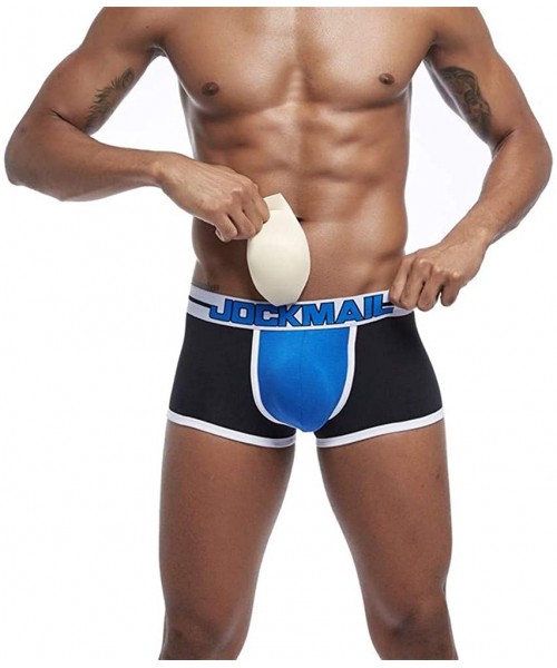 Boxer Briefs Men Underwear Boxer Sexy Bulge Front + Back Buttocks Double Removable Push Up Cup - Black - CM18QR8SD9U