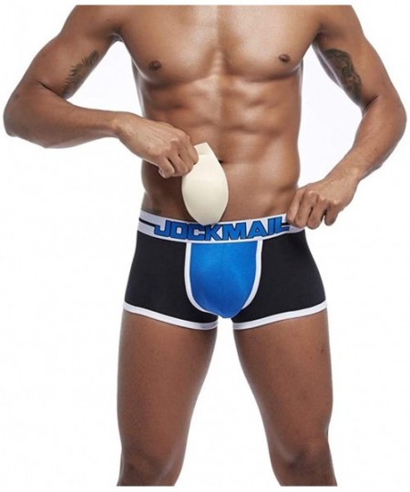 Boxer Briefs Men Underwear Boxer Sexy Bulge Front + Back Buttocks Double Removable Push Up Cup - Black - CM18QR8SD9U