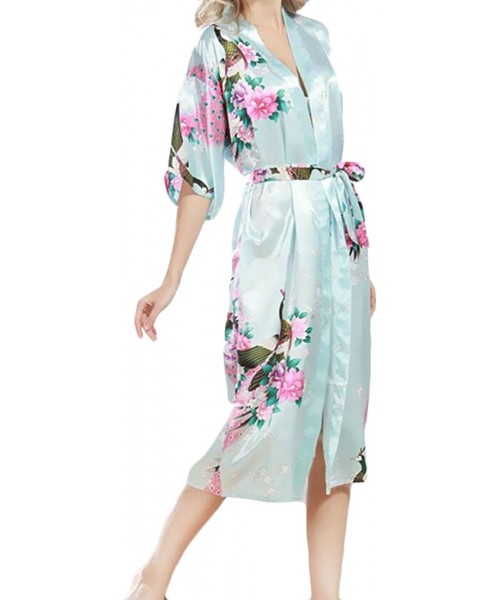 Sets Women Half Sleeve Plus Size Lace up V Neck Floral Print Kimono Robe Pajama Sets Sleepwear Pjs Sets - 3 - CN18EZQ54TE