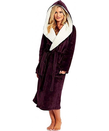 Robes Women Winter Plush Lengthened Shawl Bathrobe Home Clothes Long Sleeve Hooded Robe Coat - A-red - CP194IZCZ8T