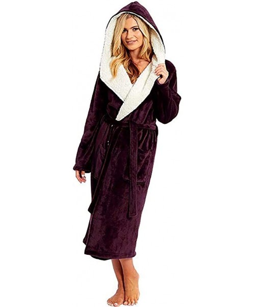 Robes Women Winter Plush Lengthened Shawl Bathrobe Home Clothes Long Sleeve Hooded Robe Coat - A-red - CP194IZCZ8T